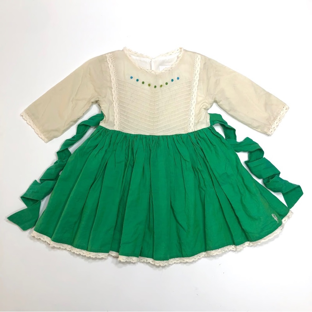 Well Dressed Wolf Cream and Green Dress with Lace